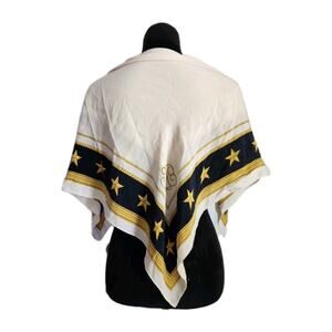 VTG Ralph Lauren Rolled Navy Cream Gold Silk Scarf Nautical Stars 32.5” Square